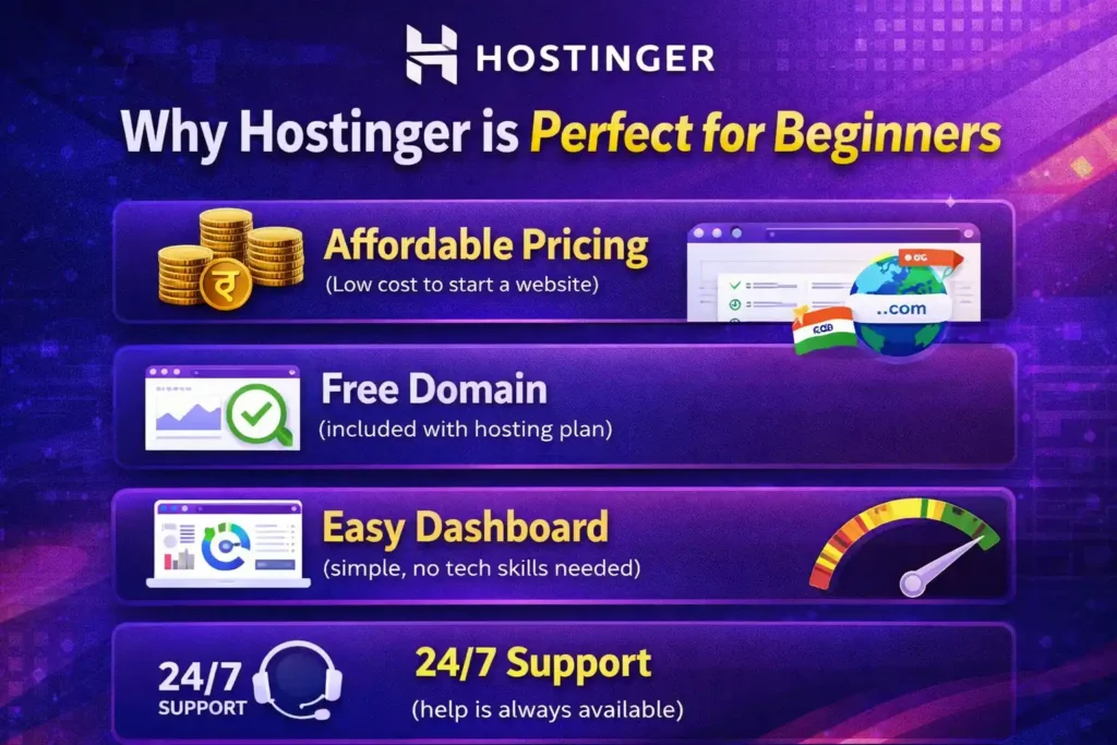 Hostinger features infographic fast affordable hosting 2026
