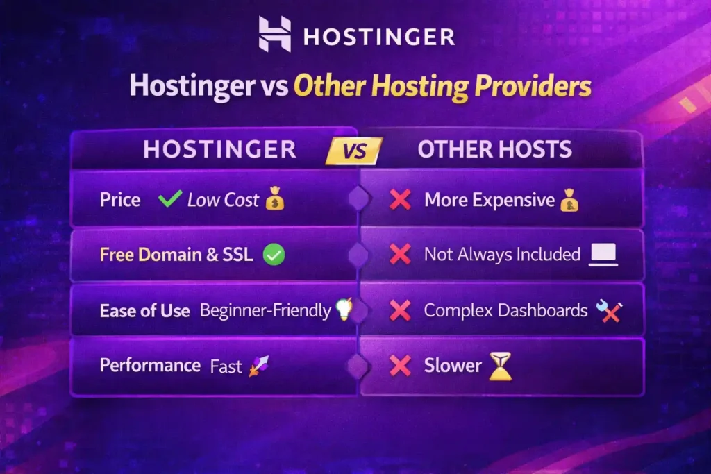 Hostinger vs other hosting providers comparison infographic 2026
